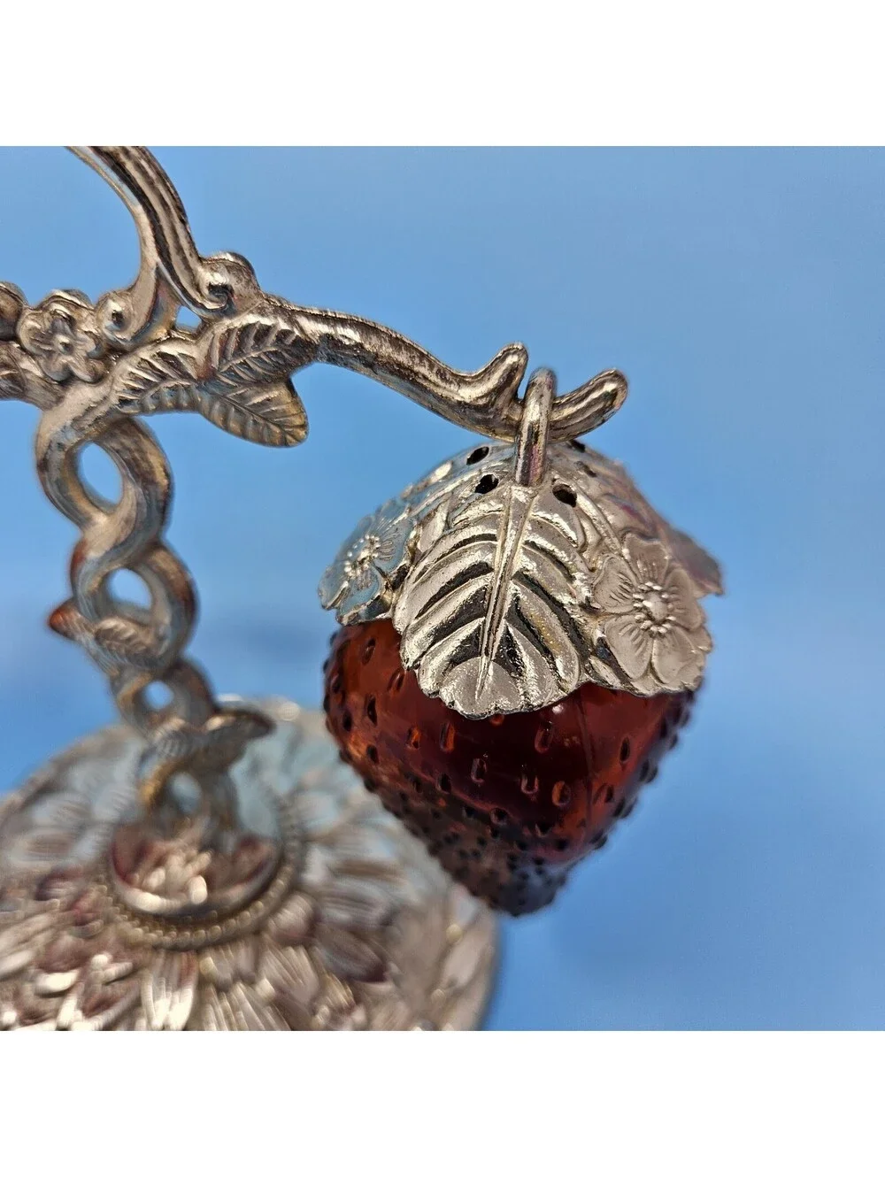Vintage Rare Red Glass Hanging Strawberry Salt & Pepper Shakers Japan EP. Zinc